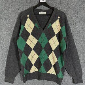 Braemar Scotland Shetland Lambswool Wool Argyle Sweater - Men's Size 40"/L